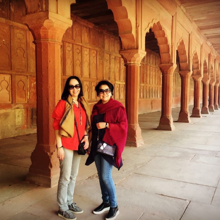 Guests Zhanar Kassymbekova & Aselina Tulegenova (Almaty, Kazakhstan) in the Red Fort, Agra 14 Feb 2017